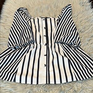 Lane Bryant Black and White Peplum Blouse with Puff Sleeves